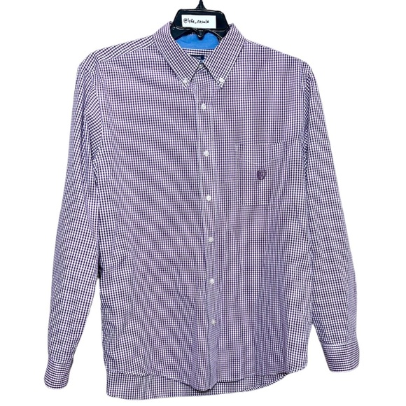 Chaps Shirt Men’s Size XL White Purple Checks Easy Care Button Front Long Sleeve - Picture 1 of 9
